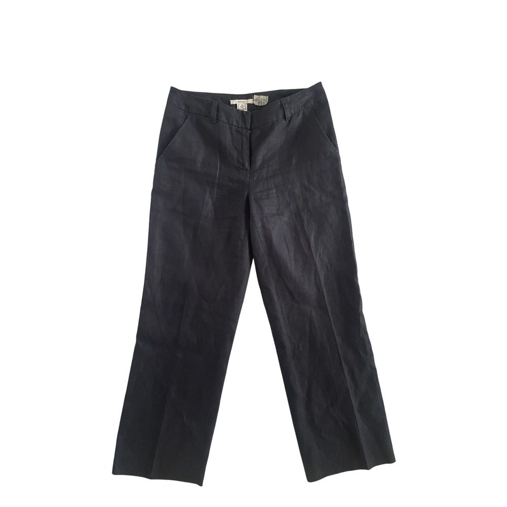 Black Linen Blend Straight Leg Dress Pants Trousers Size 6 by Merona